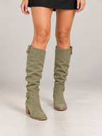 Women's Faux Suede Slouch Knee Boots | Buckle Cuff, Block Heel