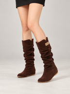 Women's Faux Suede Slouch Boots | Mid-Calf, Hidden Wedge