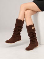 Women's Faux Suede Slouch Boots | Mid-Calf, Hidden Wedge