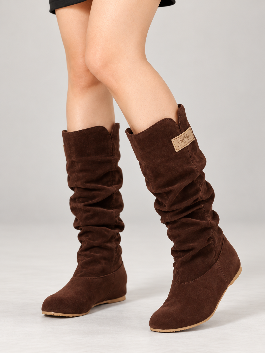 Women's Faux Suede Slouch Boots | Mid-Calf, Hidden Wedge