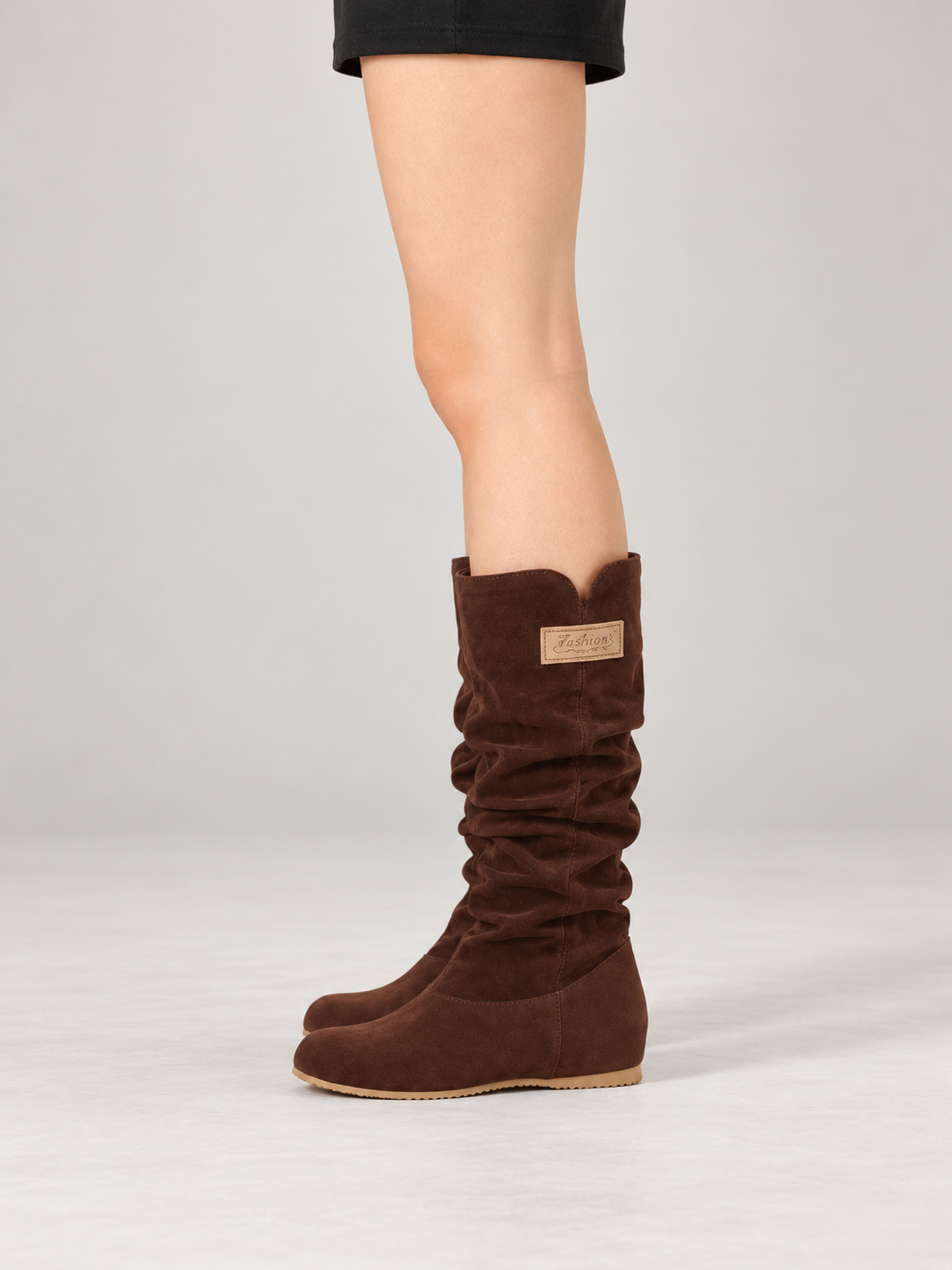 Women's Faux Suede Slouch Boots | Mid-Calf, Hidden Wedge