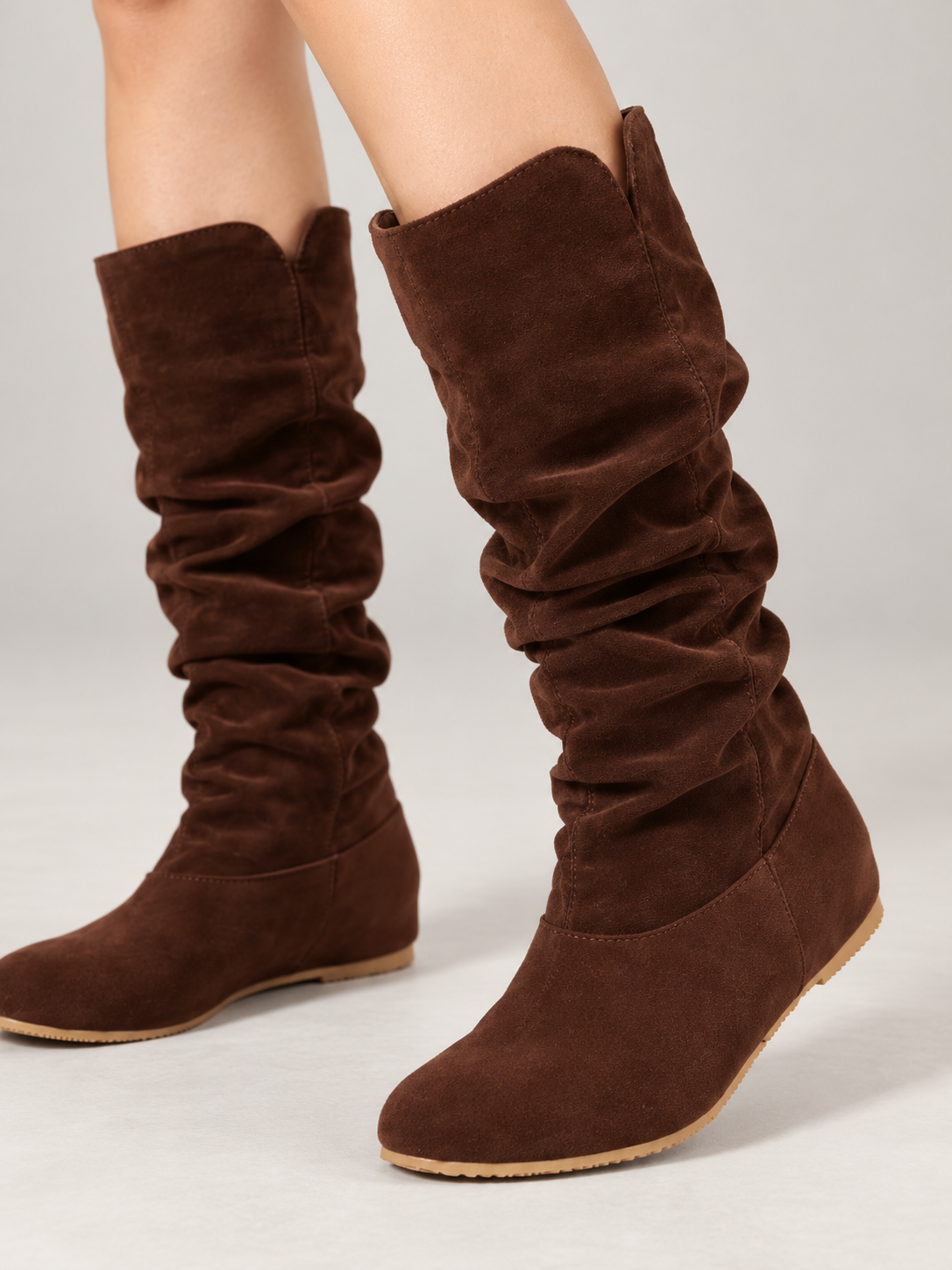 Women's Faux Suede Slouch Boots | Mid-Calf, Hidden Wedge