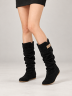 Women's Faux Suede Slouch Boots | Mid-Calf, Hidden Wedge