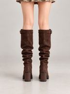 Women's Faux Suede Slouch Knee Boots | Block Heel, Buckle Strap