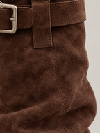 Women's Faux Suede Slouch Knee Boots | Block Heel, Buckle Strap