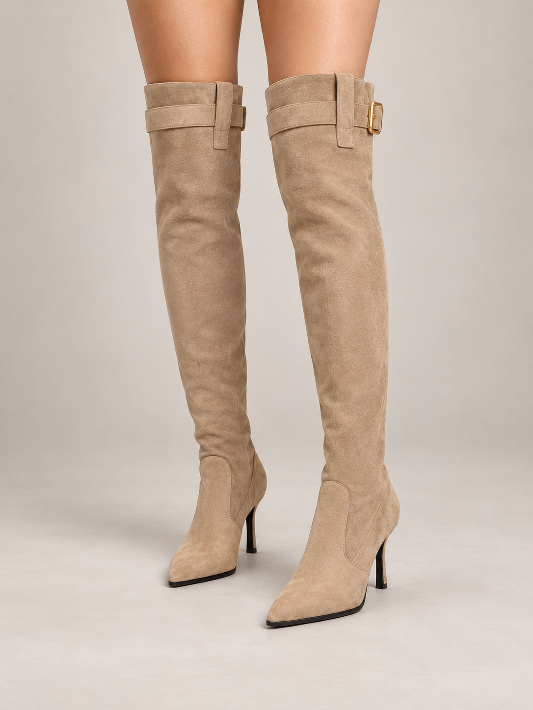 Women's Over-The-Knee Stiletto Boots | Faux Suede, Buckle Cuff
