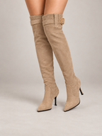 Women's Over-The-Knee Stiletto Boots | Faux Suede, Buckle Cuff