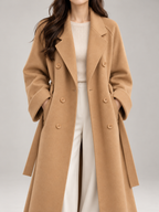 Women's Belted Wool-Blend Wrap Coat | Double Breasted, Notch Lapel