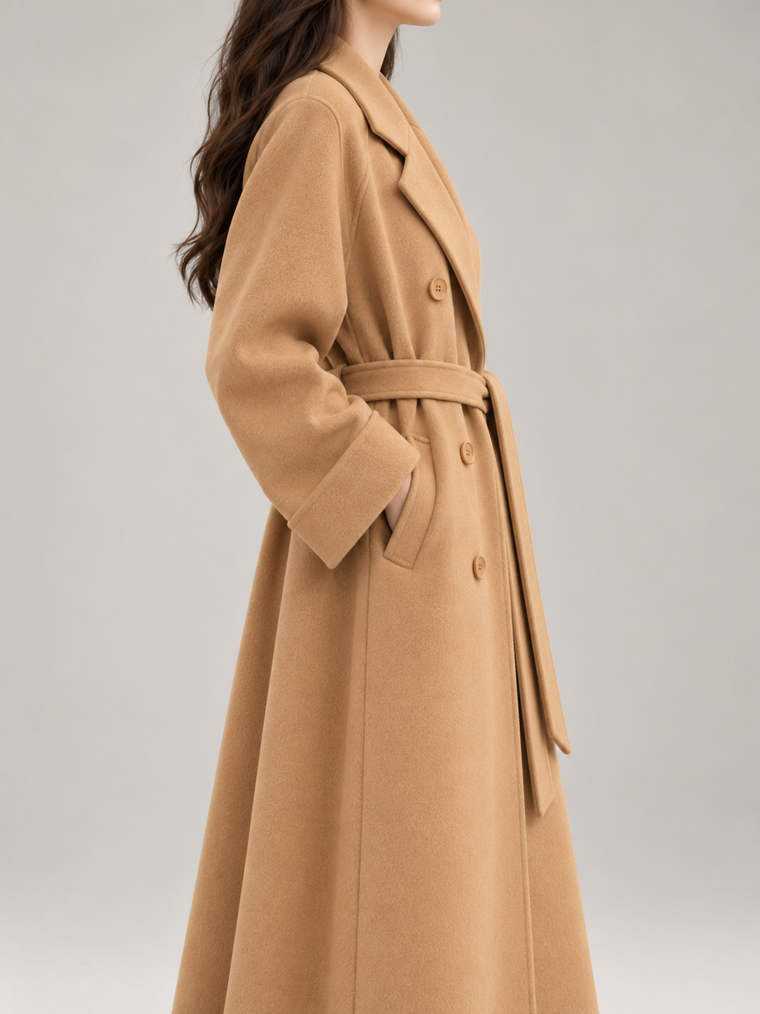 Women's Belted Wool-Blend Wrap Coat | Double Breasted, Notch Lapel