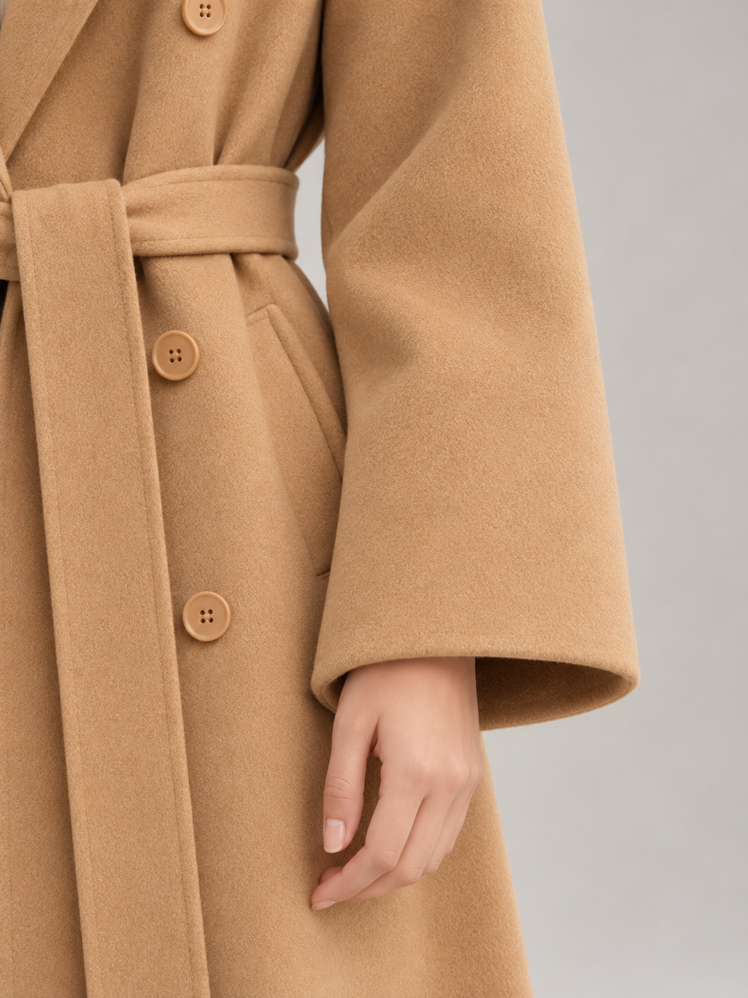 Women's Belted Wool-Blend Wrap Coat | Double Breasted, Notch Lapel