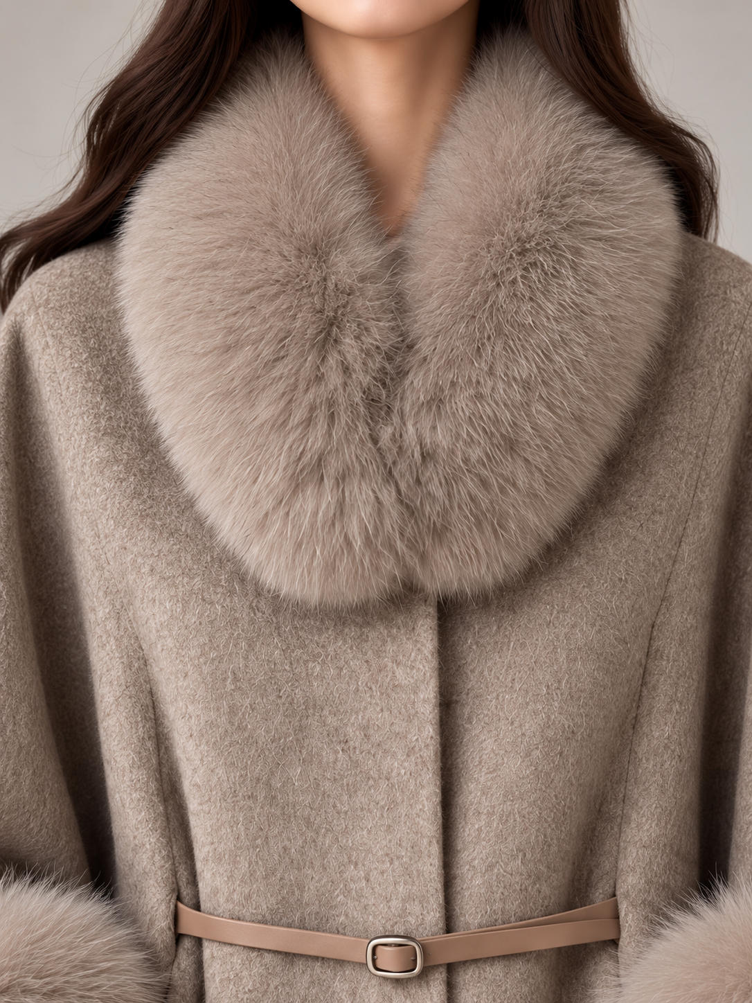Women's Faux Fur Collar Cape Coat | Wool-Blend, Belted, Fur Cuffs