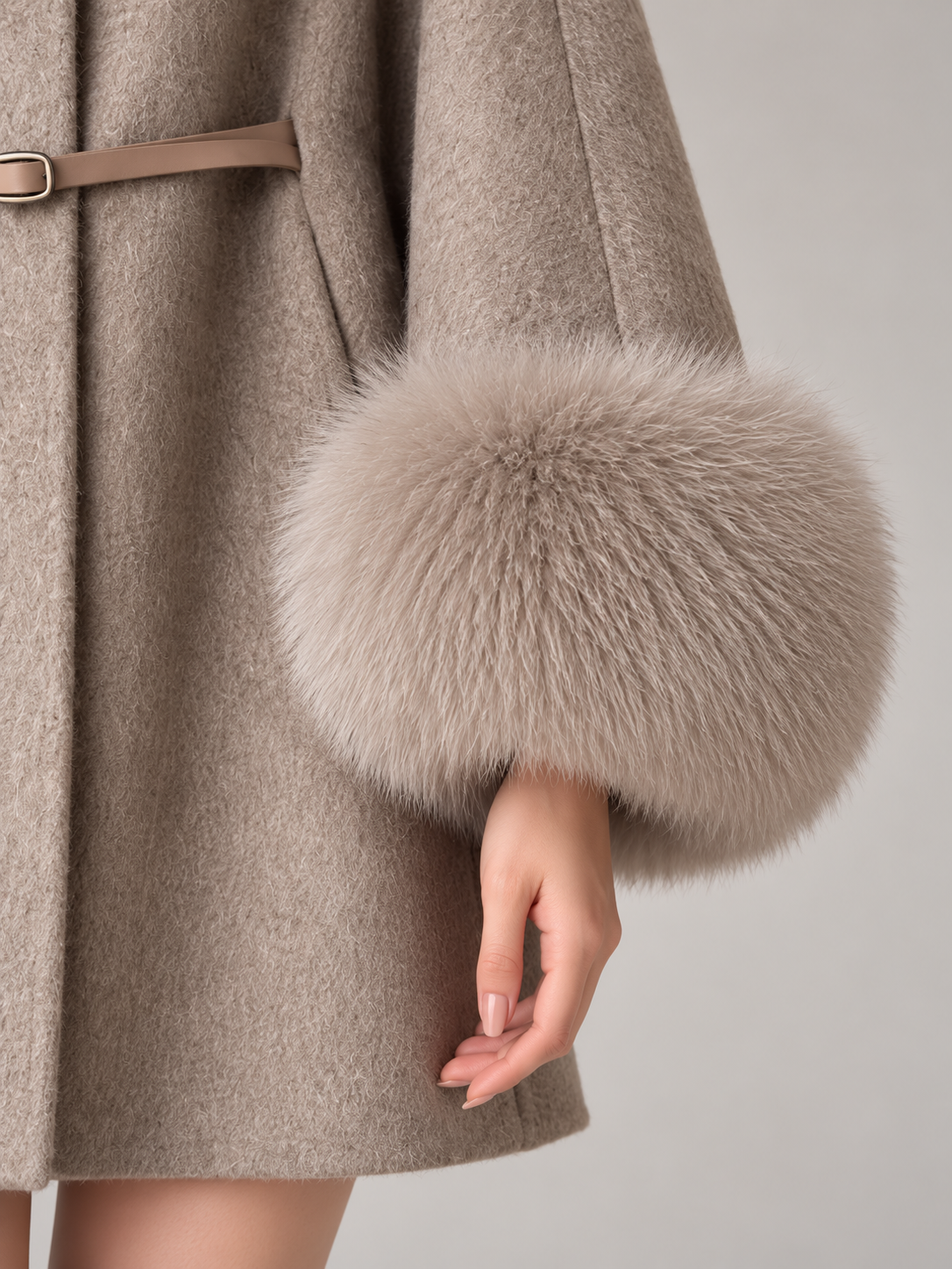 Women's Faux Fur Collar Cape Coat | Wool-Blend, Belted, Fur Cuffs
