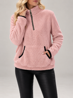 Women's Teddy Fleece Half-Zip Sweatshirt | Funnel Neck, Kangaroo Pocket
