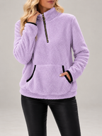 Women's Teddy Fleece Half-Zip Sweatshirt | Funnel Neck, Kangaroo Pocket