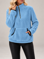 Women's Teddy Fleece Half-Zip Sweatshirt | Funnel Neck, Kangaroo Pocket