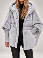 Women's Faux Fur Panel Hooded Puffer Jacket | Ribbed Cuffs, Oversized