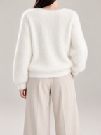 Women's Fluffy Knit Henley Jumper | Pearl Buttons, Relaxed Fit