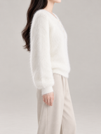 Women's Fluffy Knit Henley Jumper | Pearl Buttons, Relaxed Fit