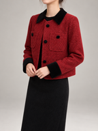 Women's Tweed Cropped Jacket | Velvet Collar, Patch Pockets