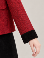 Women's Tweed Cropped Jacket | Velvet Collar, Patch Pockets
