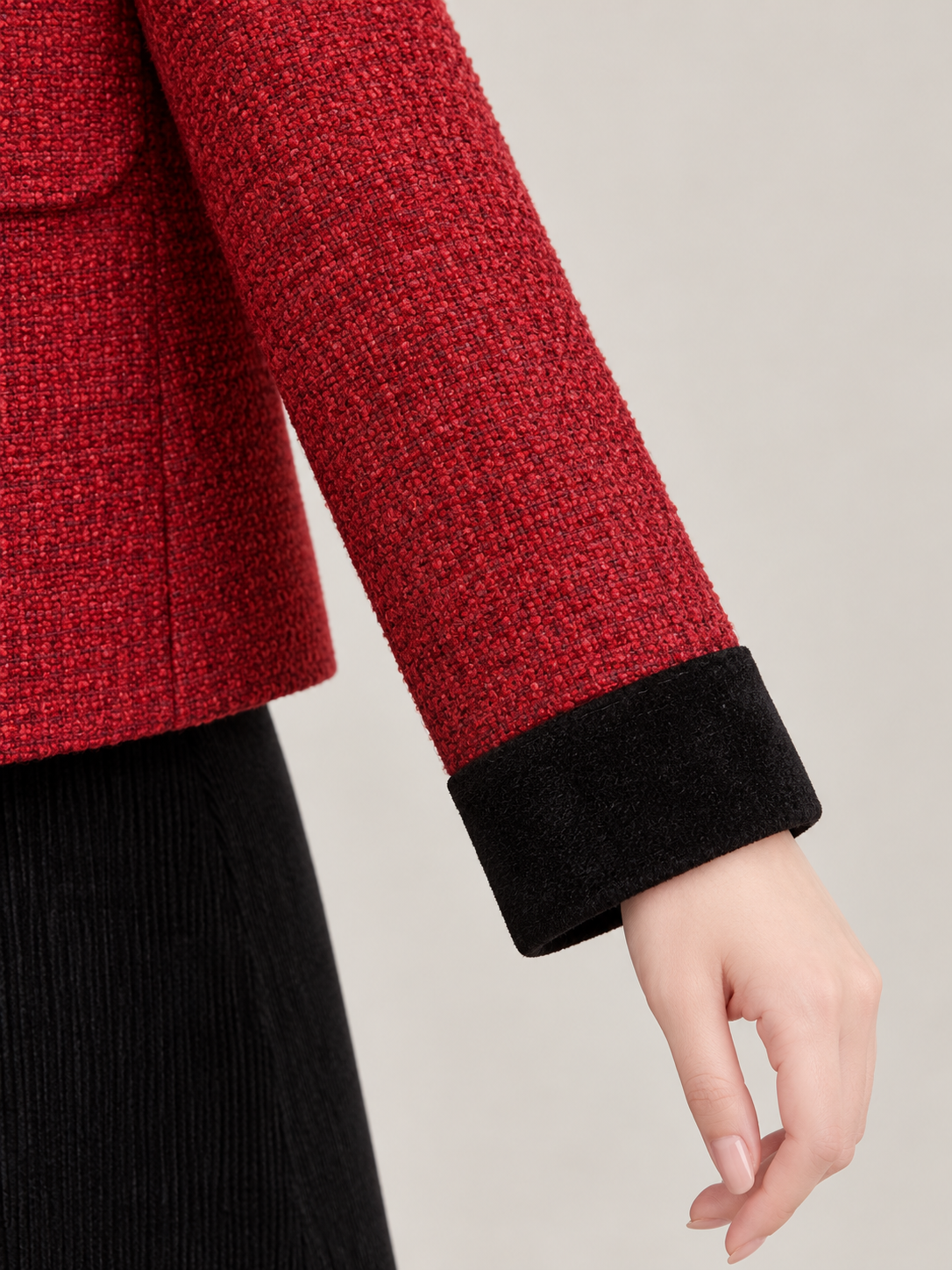 Women's Tweed Cropped Jacket | Velvet Collar, Patch Pockets
