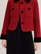Women's Tweed Cropped Jacket | Velvet Collar, Patch Pockets