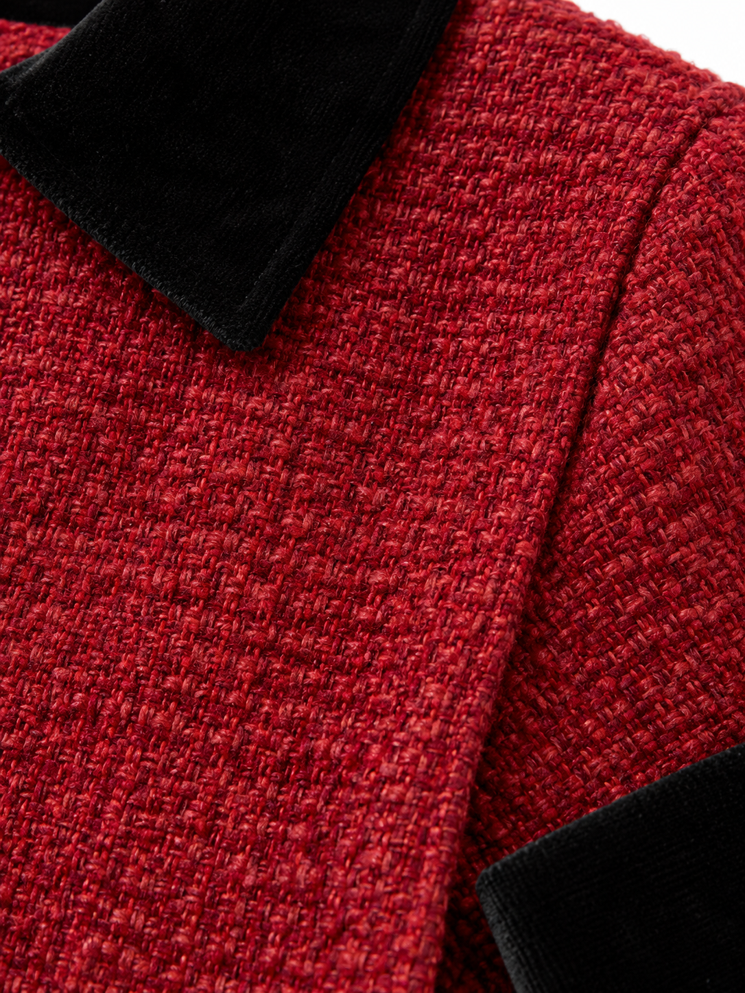 Women's Tweed Cropped Jacket | Velvet Collar, Patch Pockets