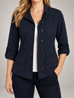 Women's Cotton Utility Jacket | Stand Collar, Roll-Tab Sleeves