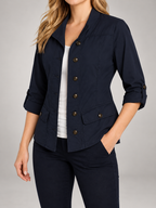 Women's Cotton Utility Jacket | Stand Collar, Roll-Tab Sleeves