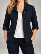 Women's Cotton Utility Jacket | Stand Collar, Roll-Tab Sleeves