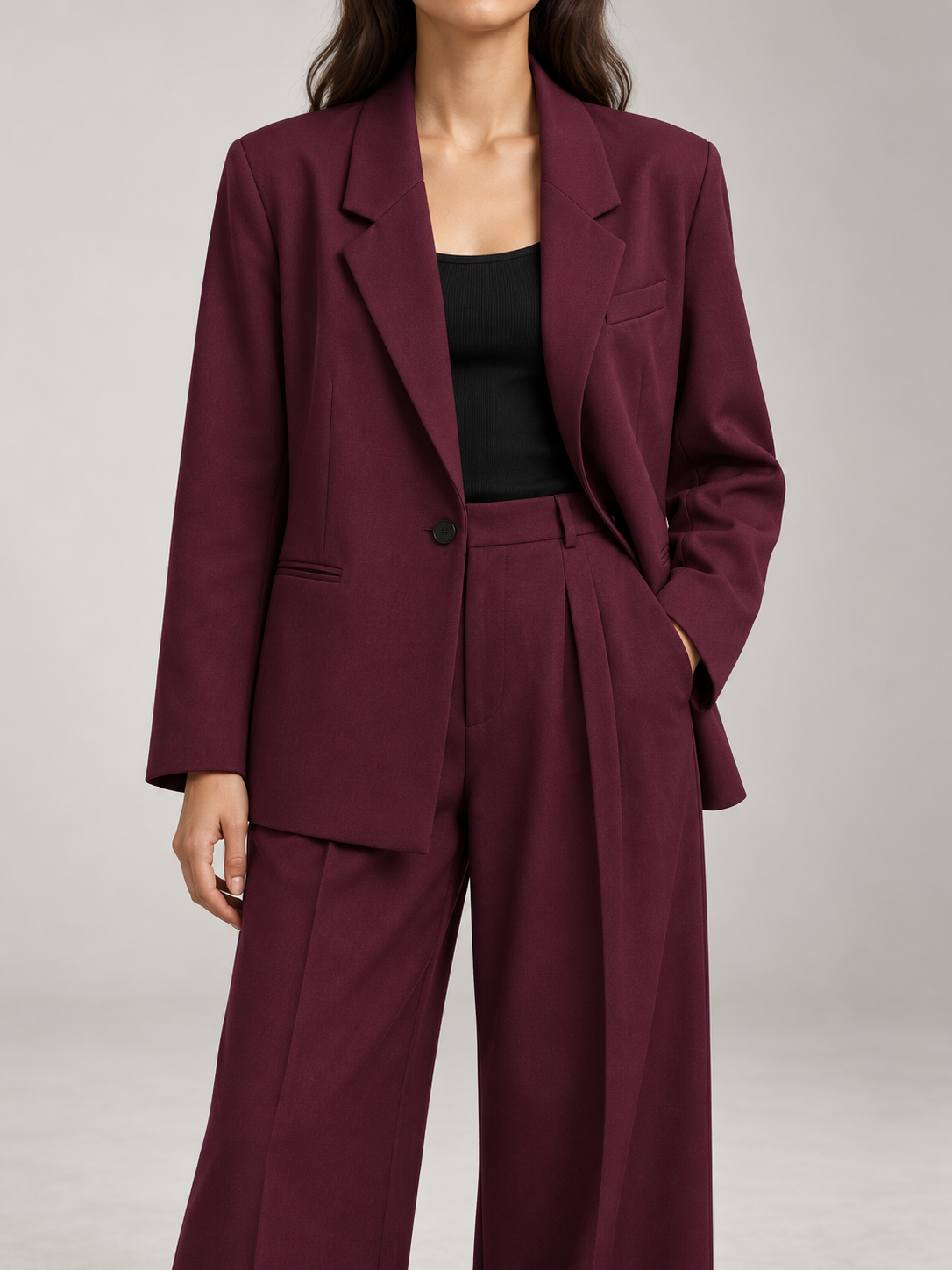 Women's Relaxed Blazer & Wide-Leg Trouser Suit Set | Single Button