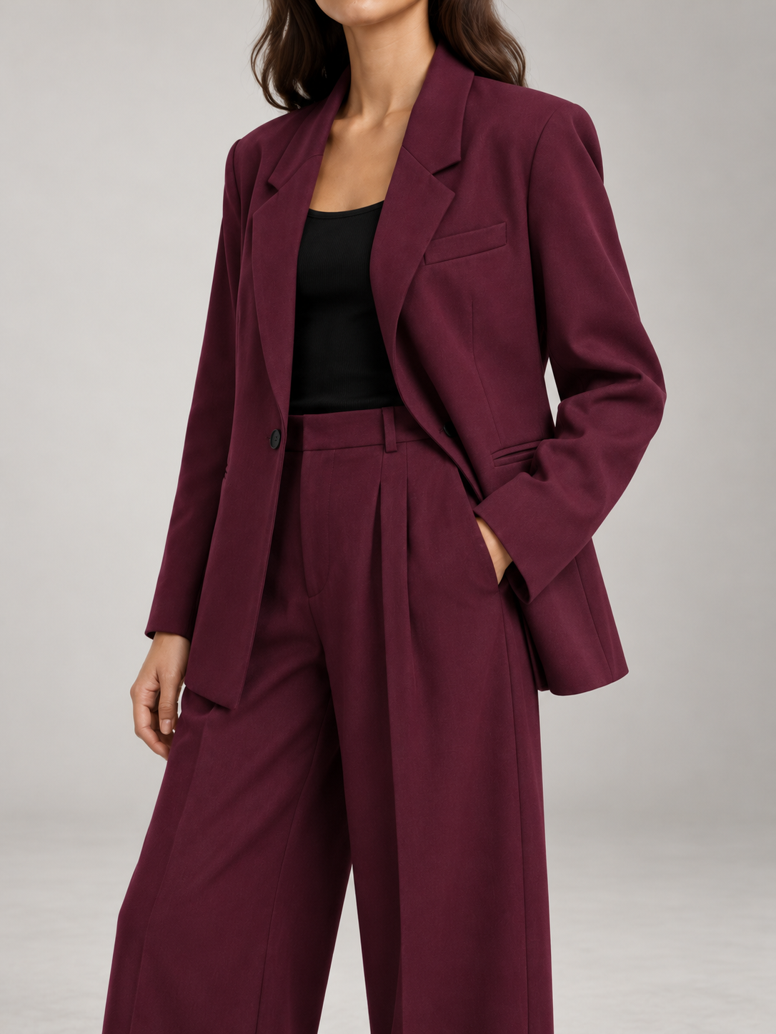 Women's Relaxed Blazer & Wide-Leg Trouser Suit Set | Single Button