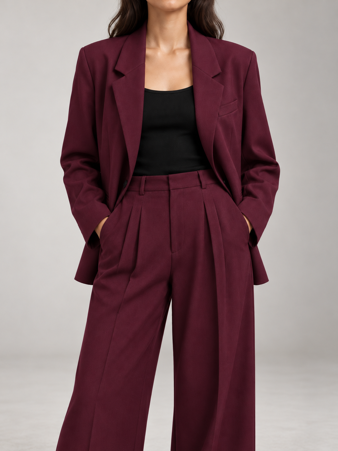 Women's Relaxed Blazer & Wide-Leg Trouser Suit Set | Single Button