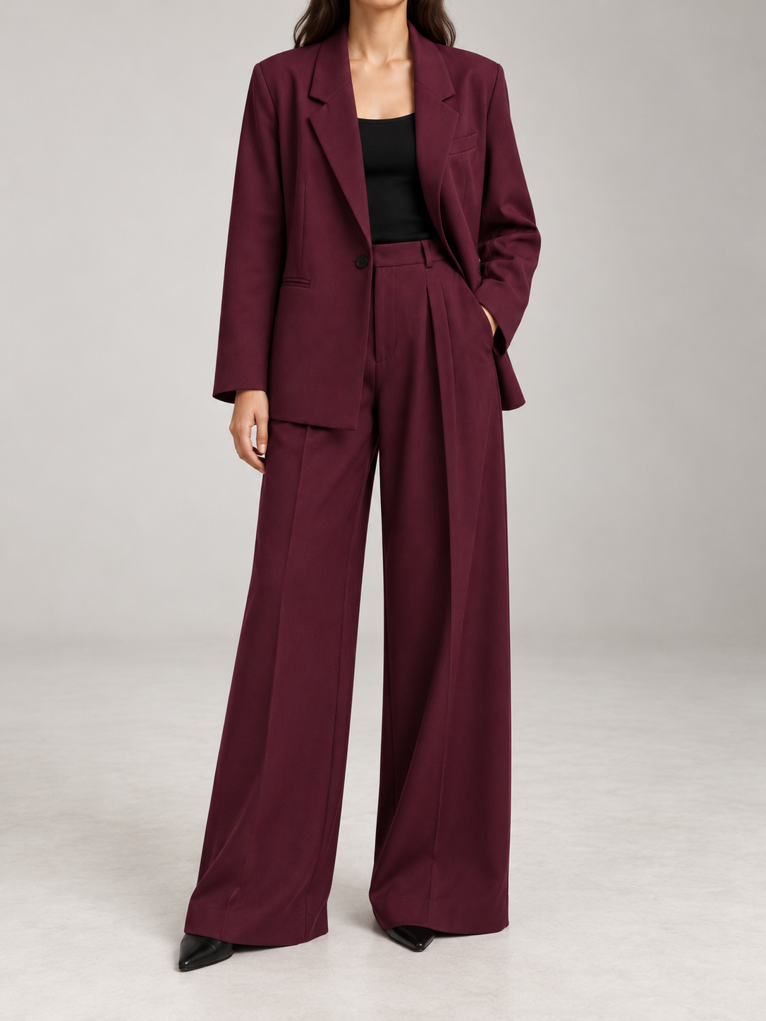 Women's Relaxed Blazer & Wide-Leg Trouser Suit Set | Single Button