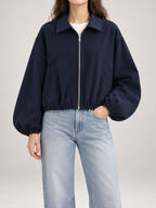 Women's Cropped Zip Jacket | Collared, Elasticated Hem