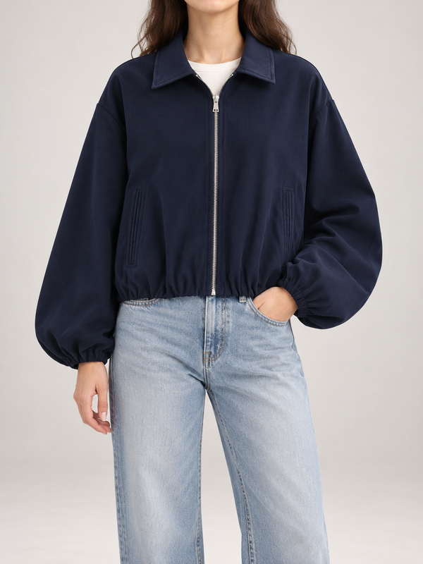 Women's Cropped Zip Jacket | Collared, Elasticated Hem