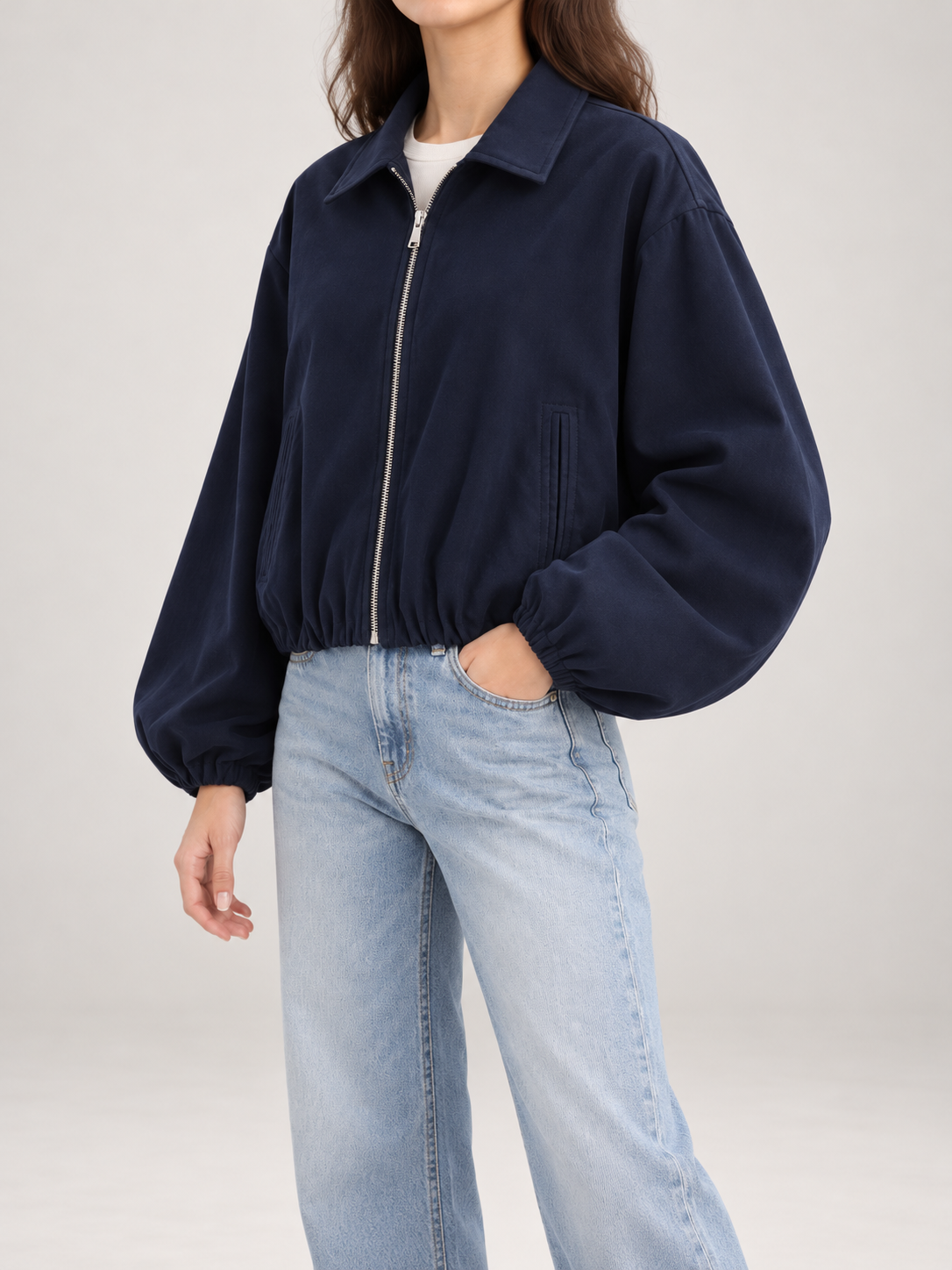 Women's Cropped Zip Jacket | Collared, Elasticated Hem