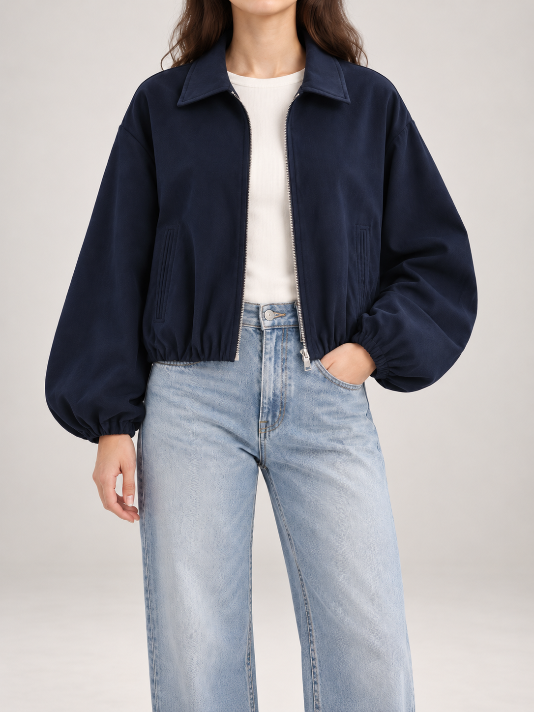Women's Cropped Zip Jacket | Collared, Elasticated Hem