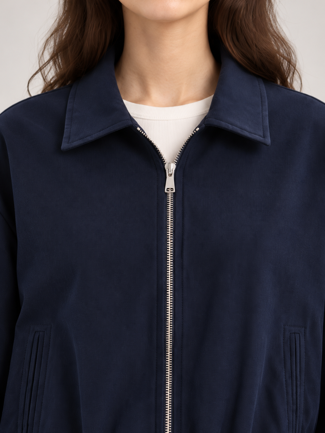 Women's Cropped Zip Jacket | Collared, Elasticated Hem