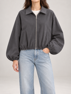Women's Cropped Zip Jacket | Collared, Elasticated Hem