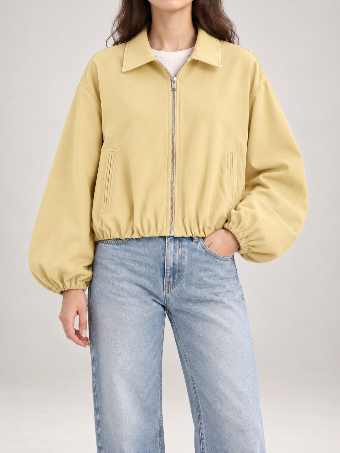 Women's Cropped Zip Jacket | Collared, Elasticated Hem