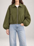 Women's Cropped Zip Jacket | Collared, Elasticated Hem