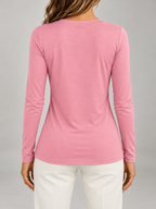 Women's Fringe Front Long Sleeve Top | Crew Neck, Stretch Jersey