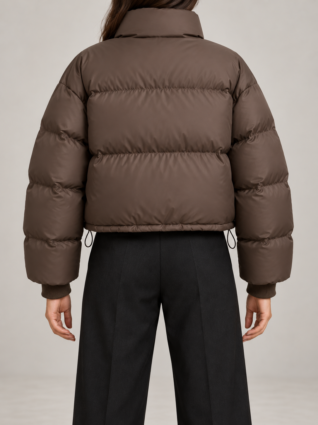 Women's Cropped Puffer Jacket | Funnel Neck, Drawcord Hem