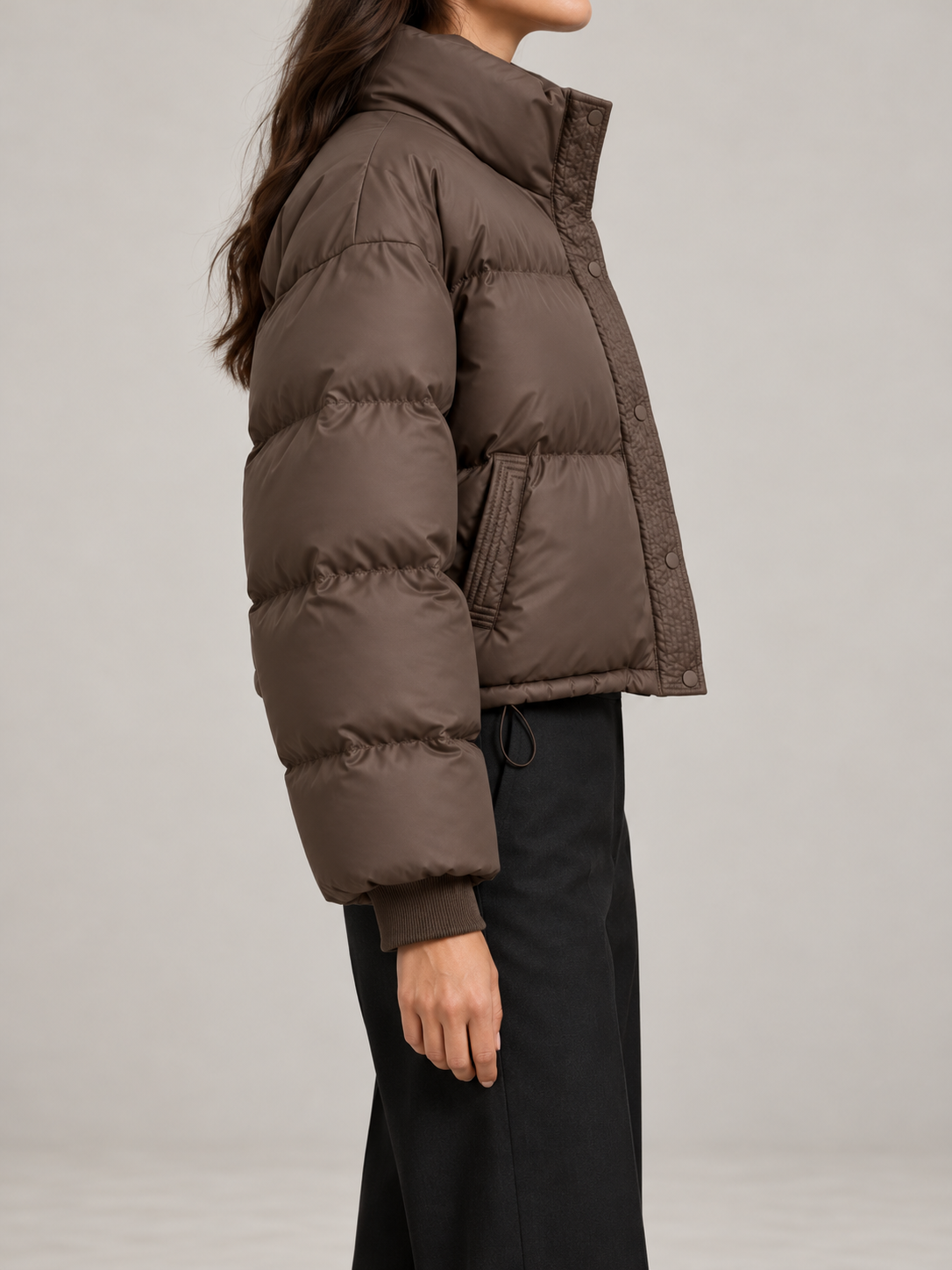 Women's Cropped Puffer Jacket | Funnel Neck, Drawcord Hem