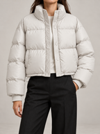 Women's Cropped Puffer Jacket | Funnel Neck, Drawcord Hem