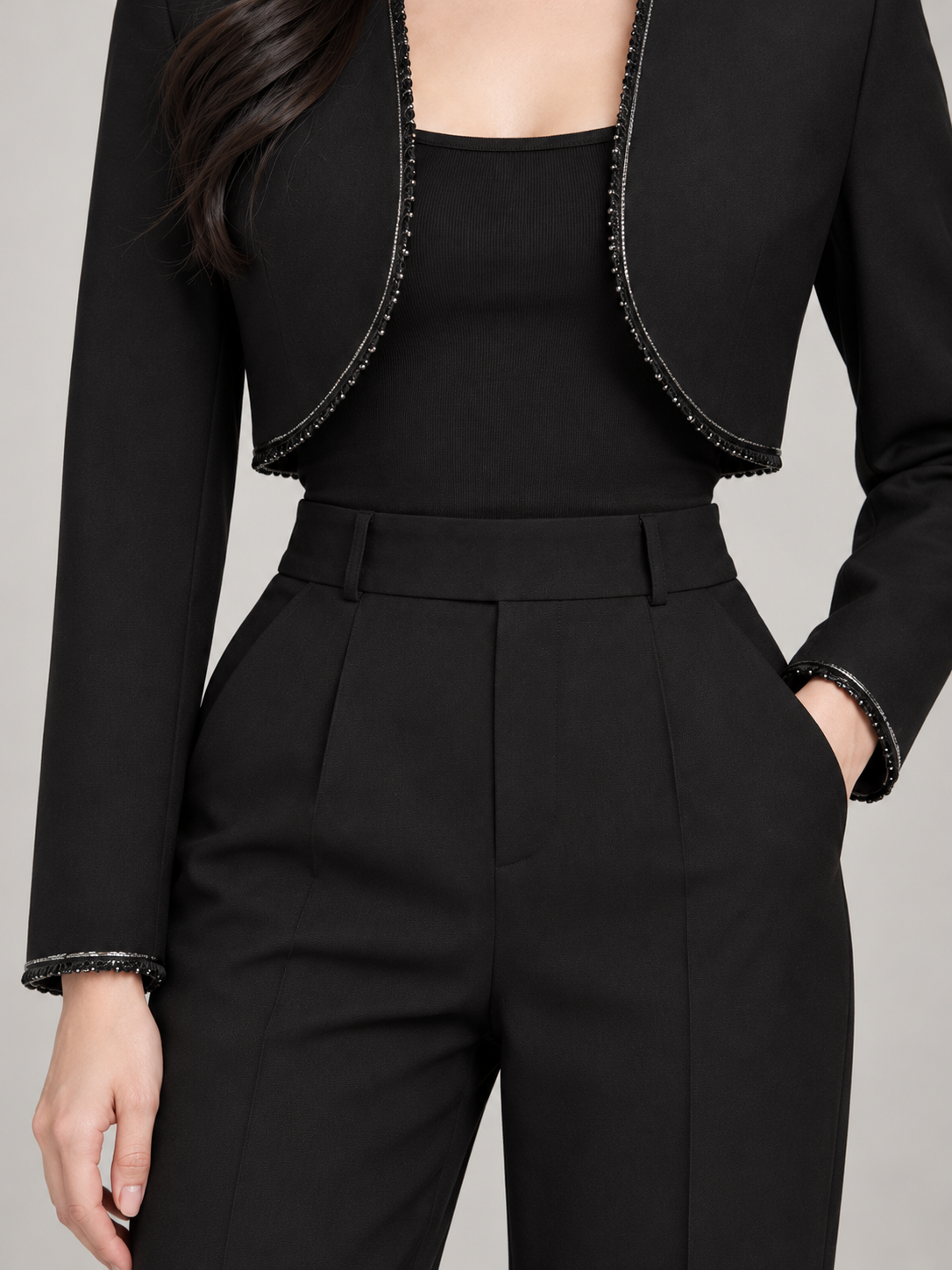 Women's Cropped Bolero Jacket | Beaded Trim, Open Front