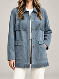 Women's Faux Suede Fringe Jacket | Snap Front, Patch Pockets