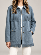 Women's Faux Suede Fringe Jacket | Snap Front, Patch Pockets