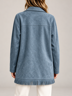 Women's Faux Suede Fringe Jacket | Snap Front, Patch Pockets
